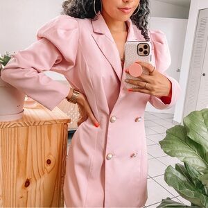 Prettylittlething Pink blazer dress with pearl buttons size US 6